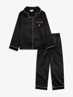 The Little Tailor Noir - Pyjama de Noël boutonné en satin pour enfant New