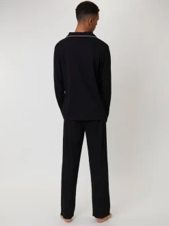 Loungeable Noir - Pyjama gaufré traditionnel Clearance