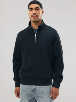 Next - Quart de zip - Sweat-shirt en jersey riche en coton Noir New