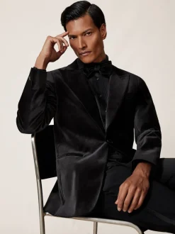 Reiss Noir - Apsara Blazer en velours à boutonnage simple habillé Discount