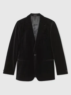 Reiss Noir - Apsara Blazer en velours à boutonnage simple habillé Discount