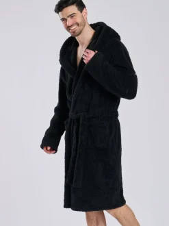 Loungeable Noir - Robe de chambre à capuche Sherpa Hot
