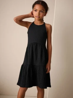 Next - Robe d'été à bretelles Effet froissé (3-16ans) Noir New