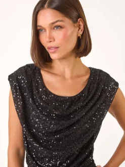 Roman Noir - Sequin Bodice Col bénitier Combinaison Hot