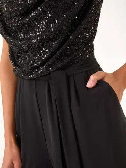 Roman Noir - Sequin Bodice Col bénitier Combinaison Hot