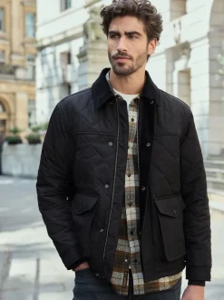 Next Noir - Résistant à la douche Diamond Quilt Corduroy Col Veste Clearance