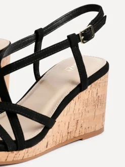 Linzi Noir - Sandales compensées à lanières Safiya avec sangle de cheville enveloppante Discount