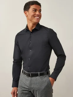 Next Noir - Slim Fit (Slim Fit) - Chemises intelligentes faciles d’entretien à poignets simples Outlet