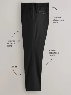 Next Noir - Slim Fit (Slim Fit) - Pantalons de smoking texturés Motionflex avec bande latérale Best