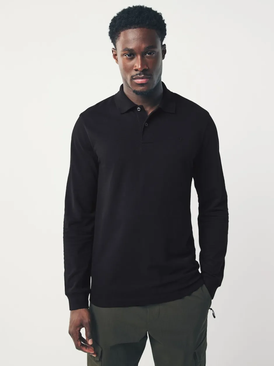Next Noir - Slim Fit (Slim Fit) - Polo à manches longues en piqué Sale