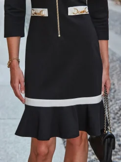 Sosandar Noir - Robe de nuit à bordures contrastées ou à détails en tissu Ponte Discount