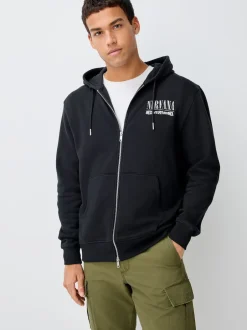 Next Noir - Sweat à capuche zippé à imprimé graphique Nirvana Hot