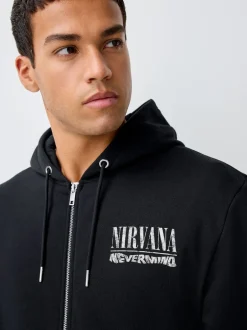 Next Noir - Sweat à capuche zippé à imprimé graphique Nirvana Hot