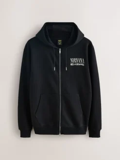 Next Noir - Sweat à capuche zippé à imprimé graphique Nirvana Hot