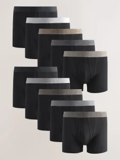 Next - Coupe standard - Caleçon A-Front 10 Pack Noir à taille neutre Outlet
