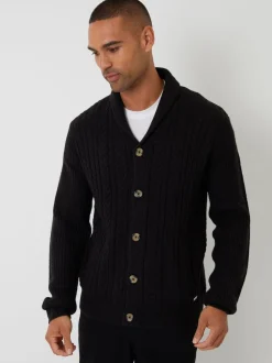 Threadbare Noir - Cable Knit Shawl Collar Cardigan With Wool Sale