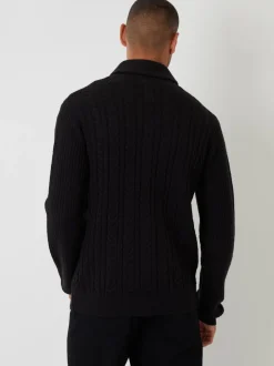 Threadbare Noir - Cable Knit Shawl Collar Cardigan With Wool Sale
