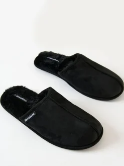 Threadbare Noir - chaussons mules doublés de fausse fourrure Clearance