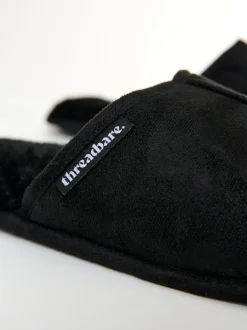 Threadbare Noir - chaussons mules doublés de fausse fourrure Clearance