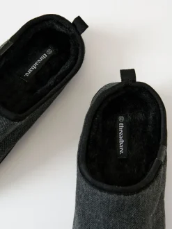 Threadbare Noir - Faux suède Chaussons mule doublés de fausse fourrure Online