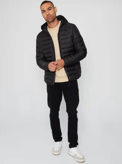 Threadbare Noir - Matte Finish Padded Showerproof À capuche Veste Online