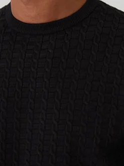 Threadbare Noir - pull ras du cou en maille torsadée