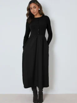 Threadbare Noir - Robe boutonnée 21 jersey en popeline mélangée Outlet