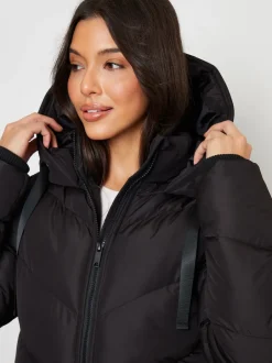 Threadbare Noir - veste mi-longue rembourrée à capuche