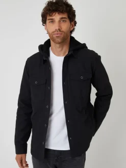 Threadbare Noir - Veste-chemise matelassée avec capuche doublée Borg Sale