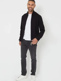 Threadbare - zippé en maille col cheminée Cardigan Noir Best