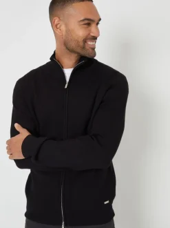 Threadbare - zippé en maille col cheminée Cardigan Noir Best