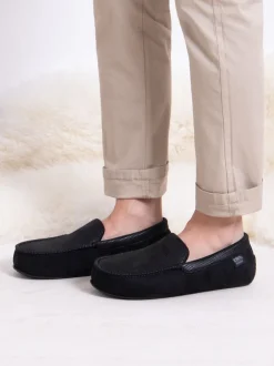 Totes Noir - Mens Isotoner Square Patterned Smart Moccasin Slippers Sale