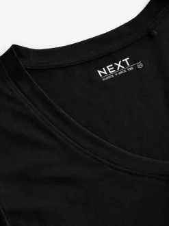 Next - T-shirt Col en V souple en coton modal Noir Discount