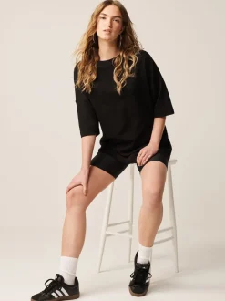 Next - T-shirt long épais décontracté Noir Hot