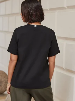 Next - T-shirt Manche courte Col ras du cou lourd Noir New