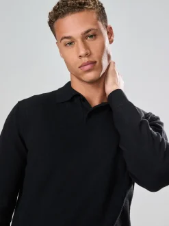 Next Noir - Uni - Polo en Coupe classique à Manches longues Essential Online