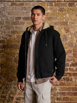 Next Noir - Veste à capuche en toile doublée de borg Sale