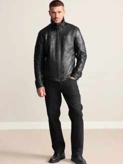 Next Noir - Veste en cuir Signatures à quatre poches doublée Borg Clearance