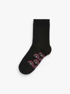 Next Noir arc-en-ciel - Paquet de 5 chaussettes d'école à cheville en coton riche semelle intérieure Sale