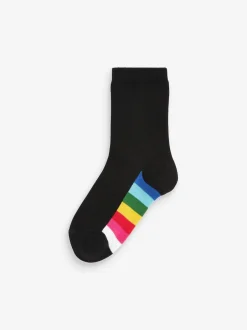 Next Noir arc-en-ciel - Paquet de 5 chaussettes d'école à cheville en coton riche semelle intérieure Sale