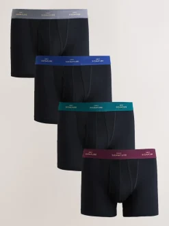 Next - Lot de 4 - Boxers Signature A-Fronts Noir avec taille colorée Discount