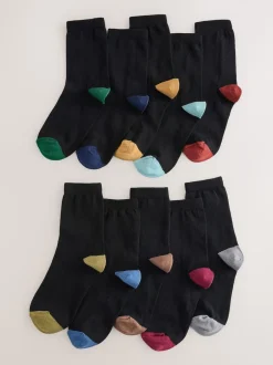 Next Noir avec talon et orteil contrastés - Paquet de chaussettes en coton riche 10 Hot