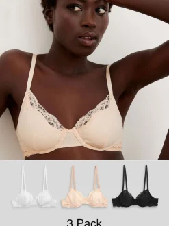 Next Noir/ Blanc/ Rose pâle Nude - Lot de 3 soutiens-gorge en mélange de coton Ultimate Comfort balconnets non rembourré Best