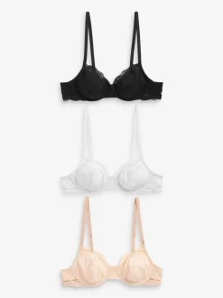 Next Noir/ Blanc/ Rose pâle Nude - Lot de 3 soutiens-gorge en mélange de coton Ultimate Comfort balconnets non rembourré Best