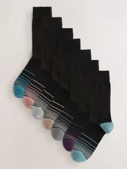 Next - Lot de 7 - Chaussettes riches en coton pour homme Noir Couleur Ombre Hot