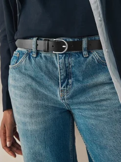 Next - Ceintures de cuir régulières Noir et argent Clearance