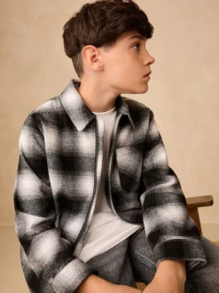Next Noir et blanc monochromes - Surchemise zippée à carreaux (3-16ans) Clearance
