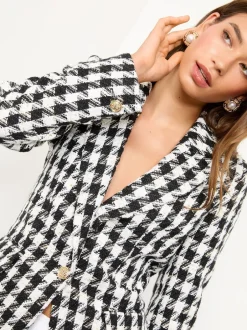 Lipsy - Blazer droit Noir et Blanc pied-de-poule New