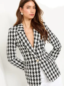 Lipsy - Blazer droit Noir et Blanc pied-de-poule New