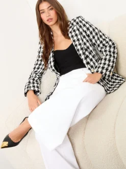Lipsy - Blazer droit Noir et Blanc pied-de-poule New